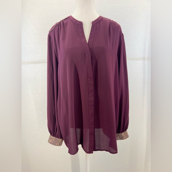 Metaphor Burgandy Dark  Red Semi Sheer Buttom Down Top SIZE XL - Picture 1 of 17